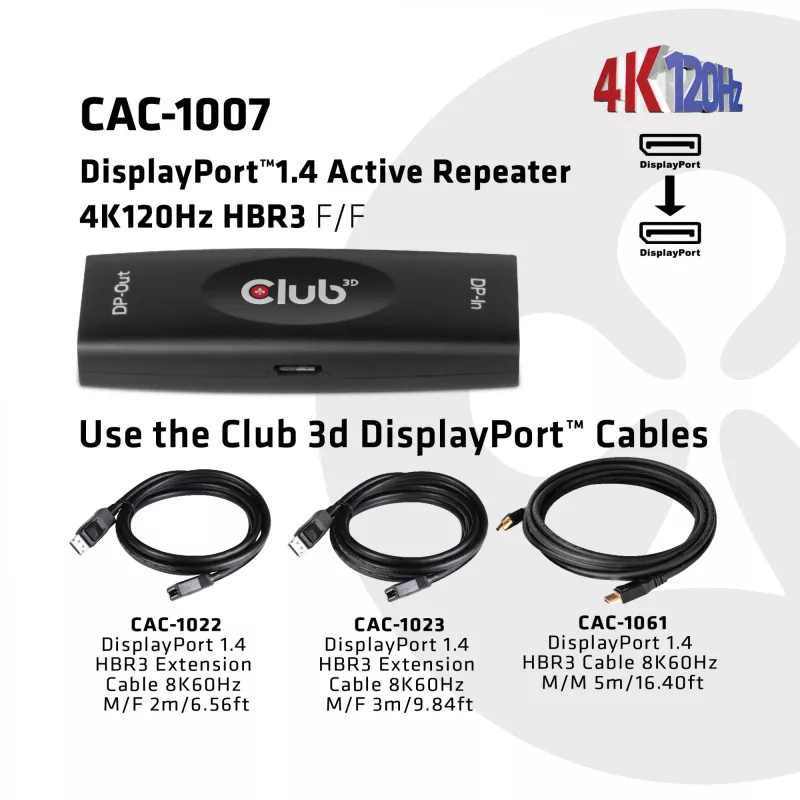 DisplayPort aktīvais retranslators CLUB3D CAC-1007 4K120Hz HBR3