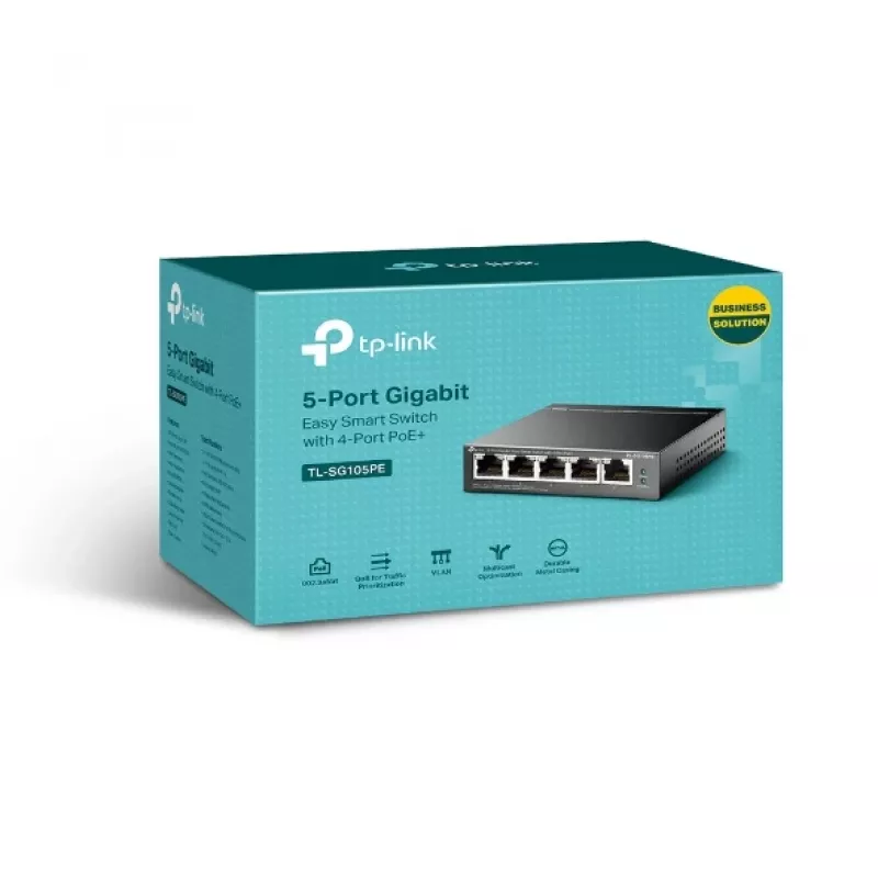 TP-Link TL-SG105PE 5 portu Gigabit Easy Smart PoE slēdzis ar 4 PoE+ portiem