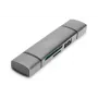 DIGITUS DA-70886 Kombinētais karšu lasītājs USB-C + USB 3.0, 1x SD, 1x MicroSD, 1x USB 3.0, pelēks
