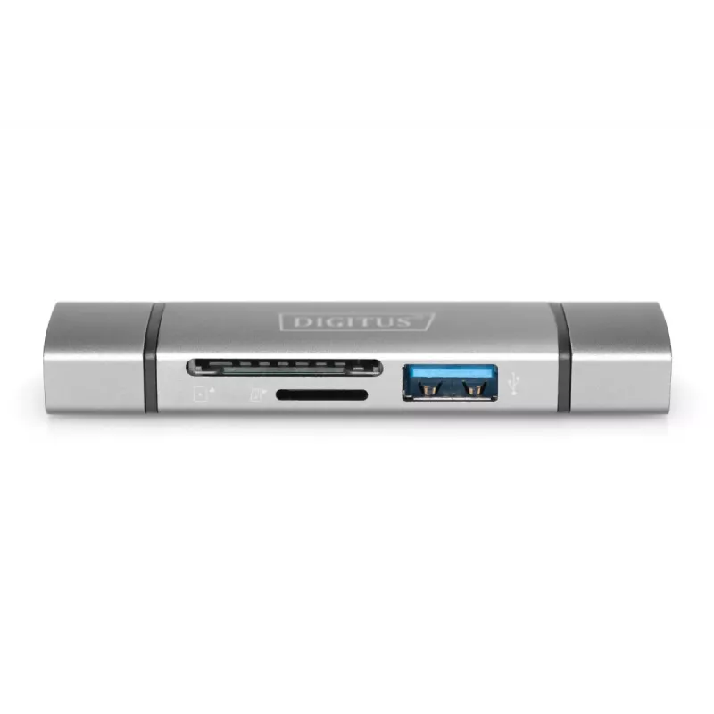 DIGITUS DA-70886 Kombinētais karšu lasītājs USB-C + USB 3.0, 1x SD, 1x MicroSD, 1x USB 3.0, pelēks
