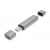 DIGITUS DA-70886 Kombinētais karšu lasītājs USB-C + USB 3.0, 1x SD, 1x MicroSD, 1x USB 3.0, pelēks