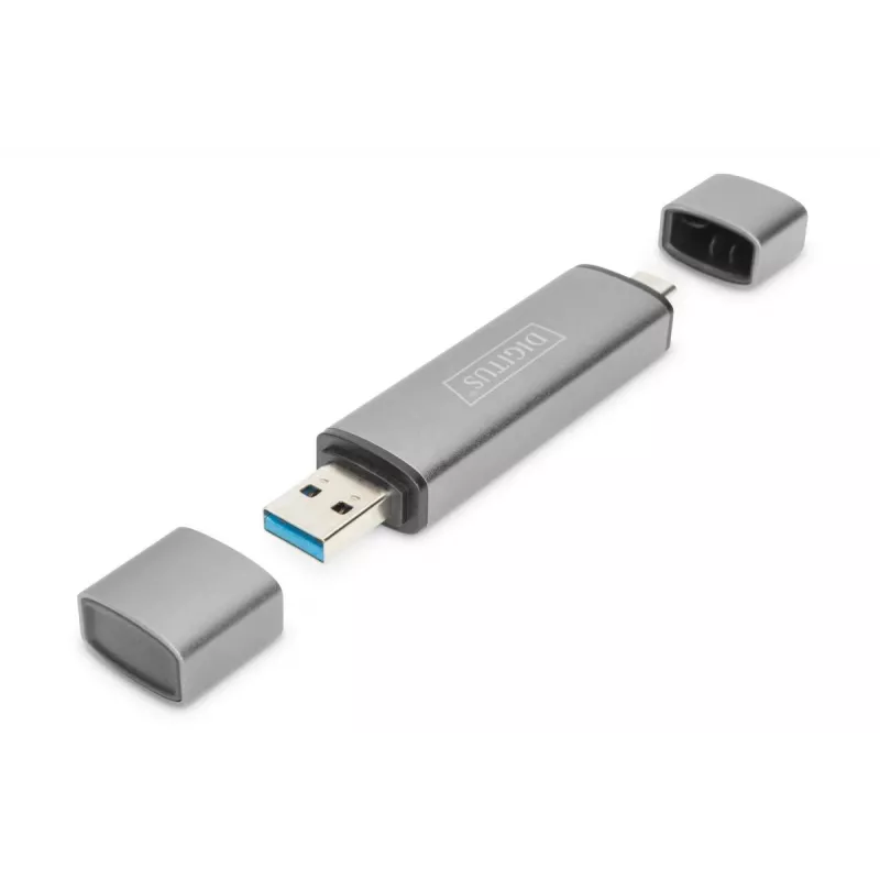 DIGITUS DA-70886 Kombinētais karšu lasītājs USB-C + USB 3.0, 1x SD, 1x MicroSD, 1x USB 3.0, pelēks