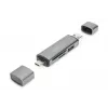 DIGITUS DA-70886 Kombinētais karšu lasītājs USB-C + USB 3.0, 1x SD, 1x MicroSD, 1x USB 3.0, pelēks