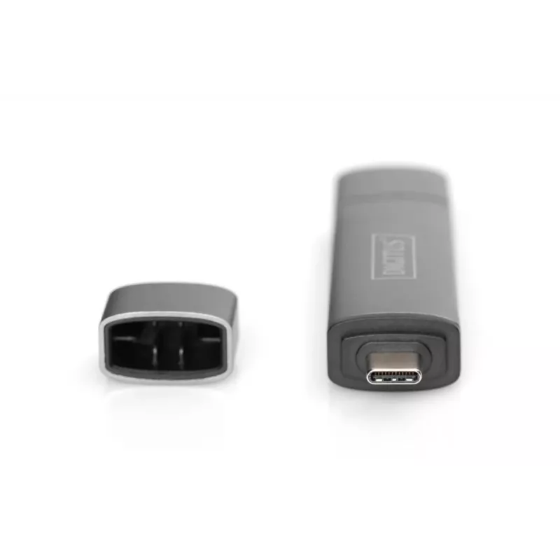 DIGITUS DA-70886 Kombinētais karšu lasītājs USB-C + USB 3.0, 1x SD, 1x MicroSD, 1x USB 3.0, pelēks