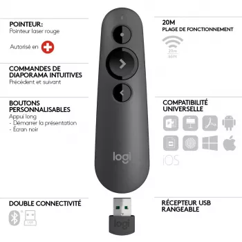 LOGITECH R500s lāzera prezentācijas tālvadības pults grafīta krāsā