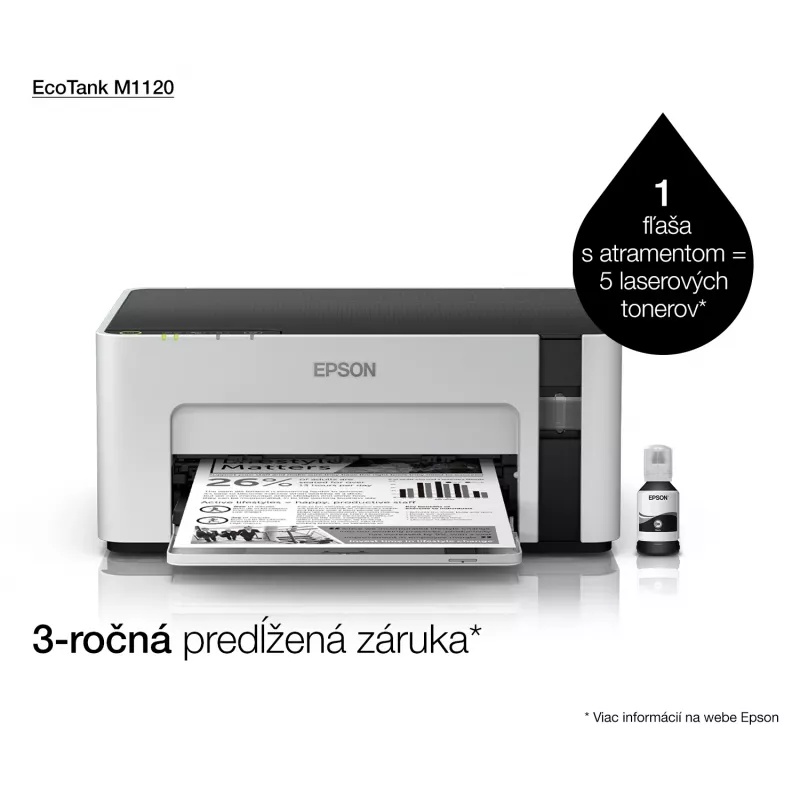 Inkjet printer Epson EcoTank ET-M1120 — melnbalts, A4, 1440x720 DPI, Wi‑Fi, uzpildāma tintes tvertne