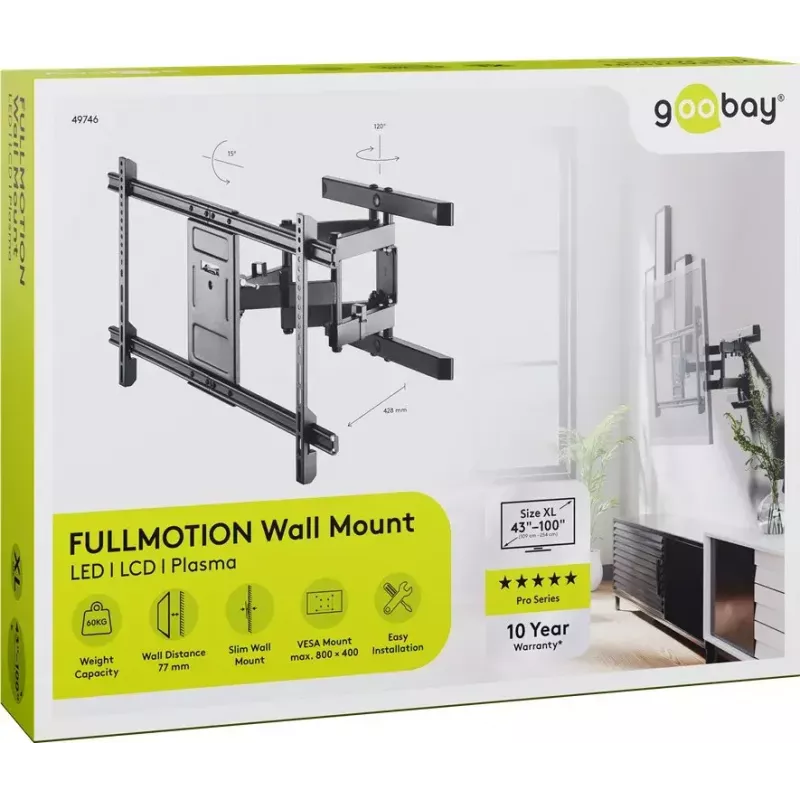 Goobay TV sienas stiprinājums Pro FULLMOTION (XL) 60 kg 43-100 collas