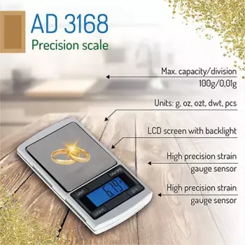 Precīzijas svari Adler AD 3168, 100 g, 0.01 g, sudraba, pārnēsājami