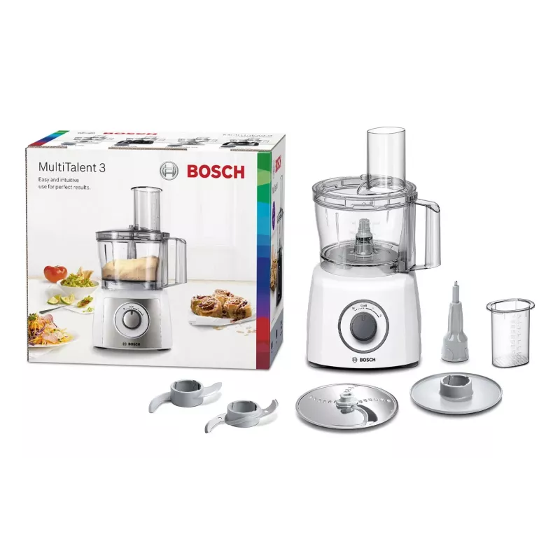 Virtuves kombains Bosch MCM3100W — 800 W, 2.3 L bļoda, 2 ātrumi, turbo, balts