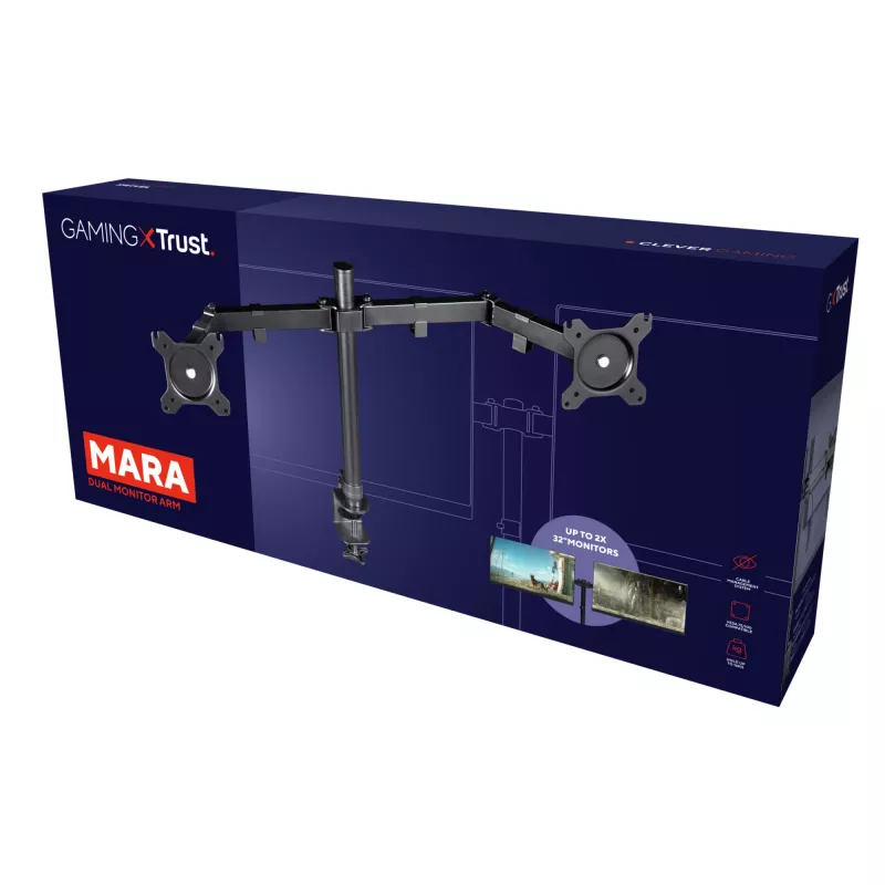 Trust GXT 1120 Mara Divu Monitoru Piestiprināšanas Rokas 81,3 cm (32 collas) Galda Melna