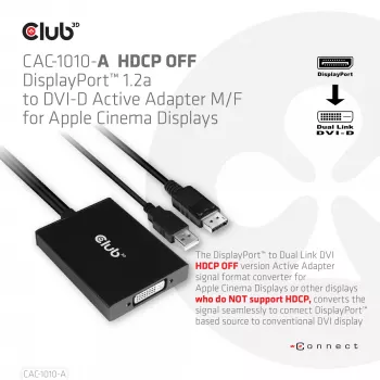 Aktīvais adapteris DisplayPort uz Dual Link DVI-D CLUB3D CAC-1010-A, 0.6 m