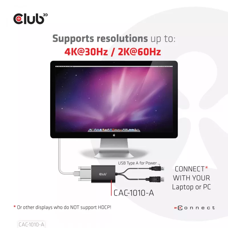 Club 3D CAC-1010-A aktīvais DisplayPort – Dual Link DVI-D adapteris, DisplayPort 1.2a, USB barošana, HDCP OFF, 0,6 m, melns