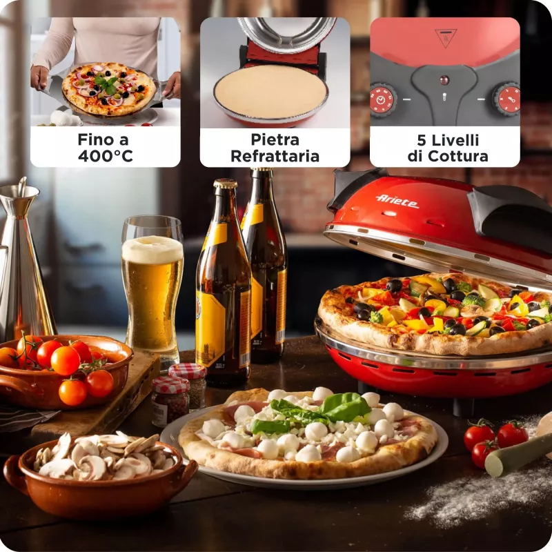 Picas cepeškrāsns Ariete 0909/10 1200 W Melna Sarkana 1 Pica 33 cm