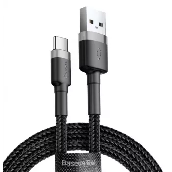 BASEUS Braided Cafule ātrās uzlādes kabelis - USB Type-A uz Type-C 2A - 3m - Pelēks/Melns (Neilons)