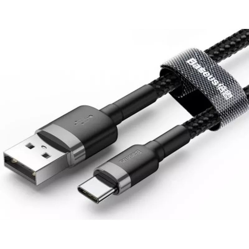 BASEUS Braided Cafule ātrās uzlādes kabelis - USB Type-A uz Type-C 2A - 3m - Pelēks/Melns (Neilons)