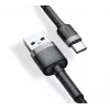 BASEUS Braided Cafule ātrās uzlādes kabelis - USB Type-A uz Type-C 2A - 3m - Pelēks/Melns (Neilons)