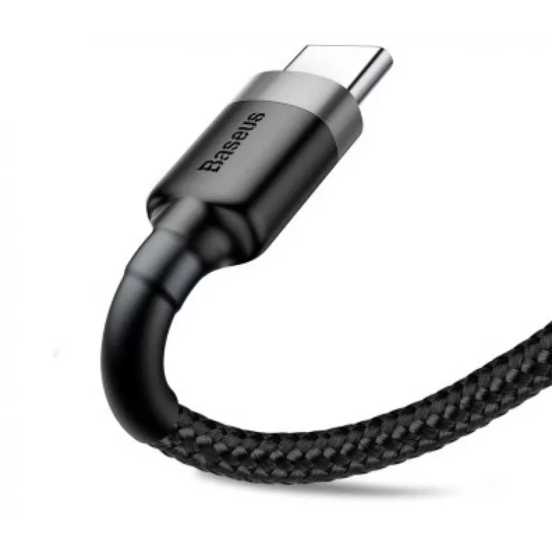 BASEUS Braided Cafule ātrās uzlādes kabelis - USB Type-A uz Type-C 2A - 3m - Pelēks/Melns (Neilons)