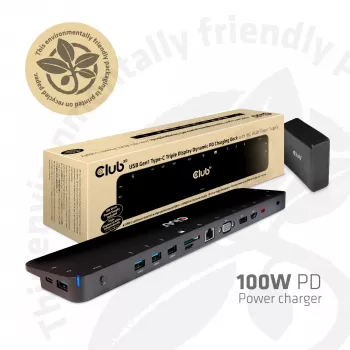 CLUB3D USB Type C 3.2 Gen1 Trīskāršā Displeja Dinamiskā PD Lādēšanas Dokstacija 100W PD Barošanas Avots