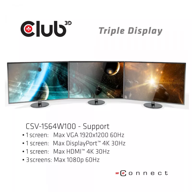CLUB3D USB Type C 3.2 Gen1 Trīskāršā Displeja Dinamiskā PD Lādēšanas Dokstacija 100W PD Barošanas Avots