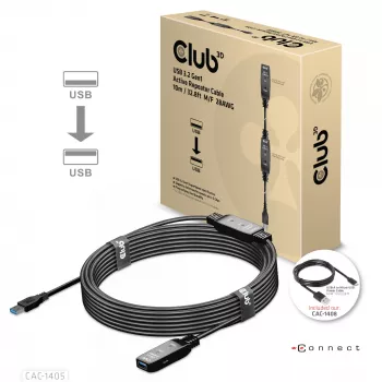 CLUB3D USB 3.2 Gen1 aktīvs pagarinātāja kabelis 10m / 32.8ft M/F 28AWG
