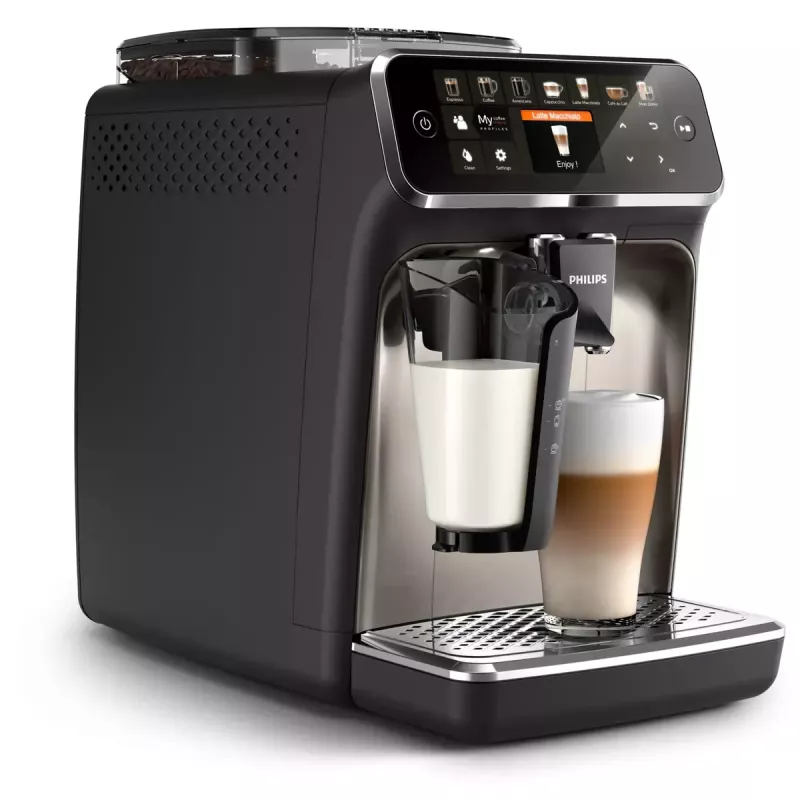 Kafijas automāts Philips EP5447/90 — pilnībā automātisks, 1.8 L ūdens tvertne, 275 g pupiņu tvertne, 15 bāri, 0.26 L piena tvertne