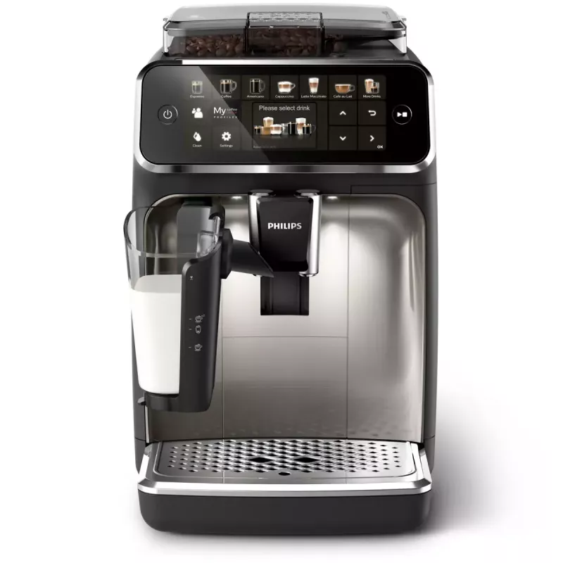 Kafijas automāts Philips EP5447/90 — pilnībā automātisks, 1.8 L ūdens tvertne, 275 g pupiņu tvertne, 15 bāri, 0.26 L piena tvertne