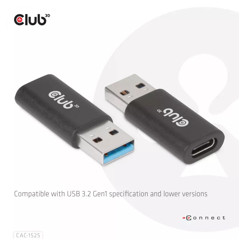 CLUB3D USB 3.2 Gen1 Type A uz USB 3.2 Gen1 Type C Adapteris M/F