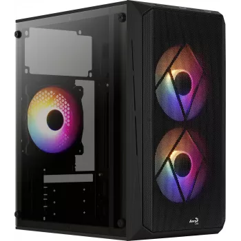 PC korpuss AEROCOOL CS107V2 Mini Tower — Melns, microATX/Mini-ITX, 2x120mm ventilatori, 1x3.5 collu + 2x2.5 collu sloti