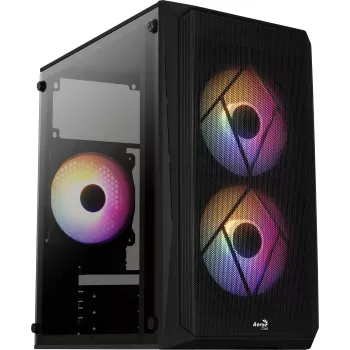 PC korpuss AEROCOOL CS107V2 Mini Tower — Melns, microATX/Mini-ITX, 2x120mm ventilatori, 1x3.5 collu + 2x2.5 collu sloti