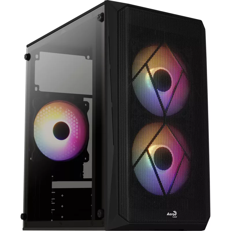 PC korpuss AEROCOOL CS107V2 Mini Tower — Melns, microATX/Mini-ITX, 2x120mm ventilatori, 1x3.5 collu + 2x2.5 collu sloti