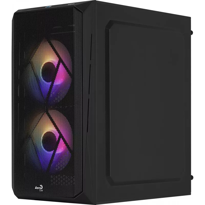 PC korpuss AEROCOOL CS107V2 Mini Tower — Melns, microATX/Mini-ITX, 2x120mm ventilatori, 1x3.5 collu + 2x2.5 collu sloti
