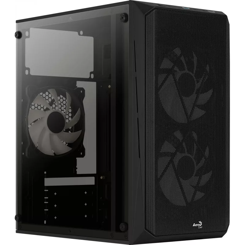 PC korpuss AEROCOOL CS107V2 Mini Tower — Melns, microATX/Mini-ITX, 2x120mm ventilatori, 1x3.5 collu + 2x2.5 collu sloti