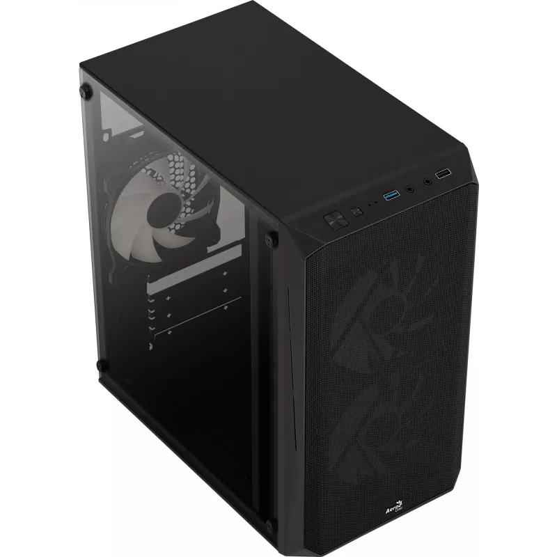 PC korpuss AEROCOOL CS107V2 Mini Tower — Melns, microATX/Mini-ITX, 2x120mm ventilatori, 1x3.5 collu + 2x2.5 collu sloti