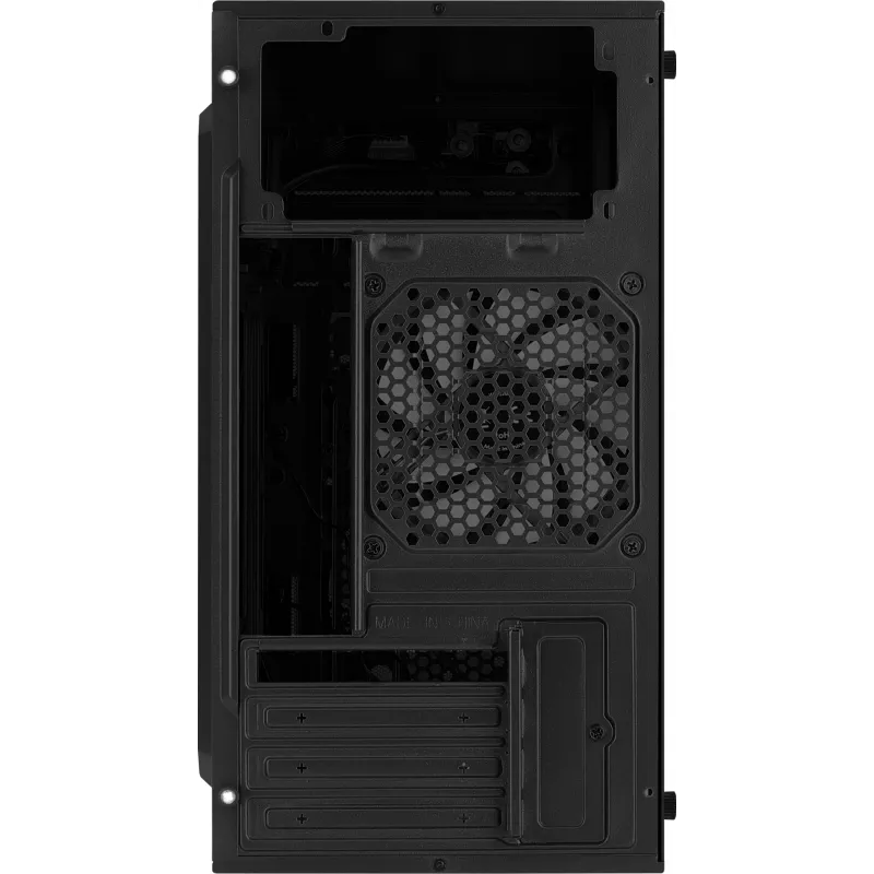 PC korpuss AEROCOOL CS107V2 Mini Tower — Melns, microATX/Mini-ITX, 2x120mm ventilatori, 1x3.5 collu + 2x2.5 collu sloti