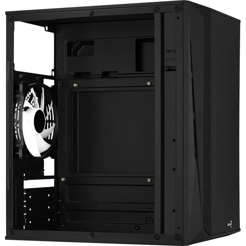 PC korpuss AEROCOOL CS107V2 Mini Tower — Melns, microATX/Mini-ITX, 2x120mm ventilatori, 1x3.5 collu + 2x2.5 collu sloti