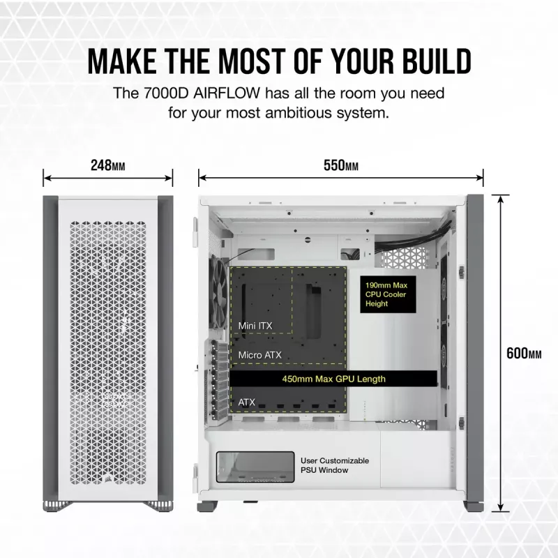 PC korpuss Corsair 7000D AIRFLOW Full Tower Balts