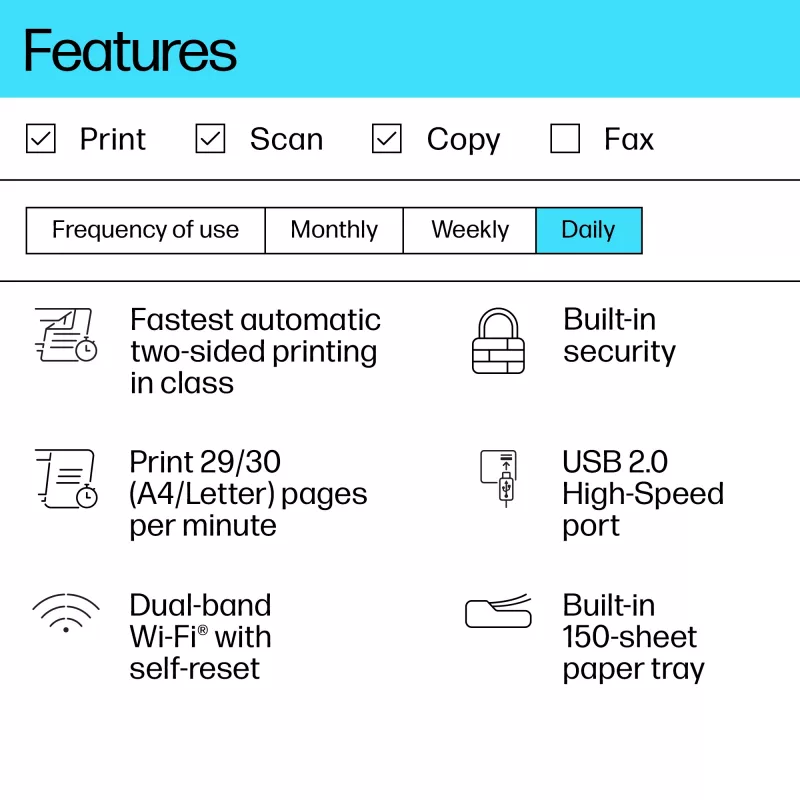Daudzfunkciju lāzerprinteris HP LaserJet MFP M234dw — Melnbalts, A4, 29 lpp/min, Duplekss, Wi‑Fi, Ethernet