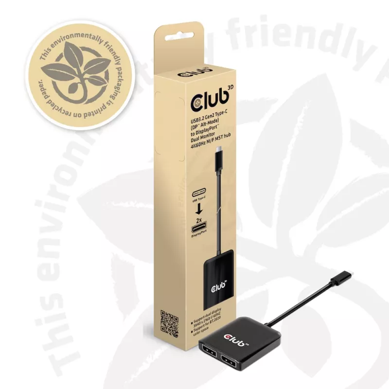 CLUB3D USB3.2 Gen2 Type-C (DP Alt-Mode) uz DisplayPort Divu Monitoru 4K60Hz M/F MST centrmezgls