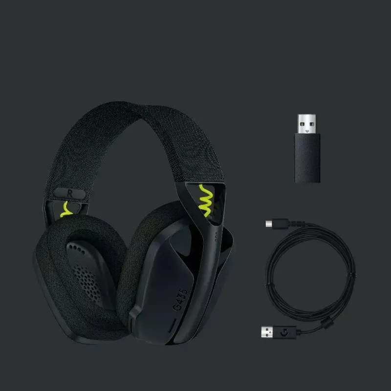 LOGITECH G435 Lightspeed bezvadu spēļu austiņas - Melna