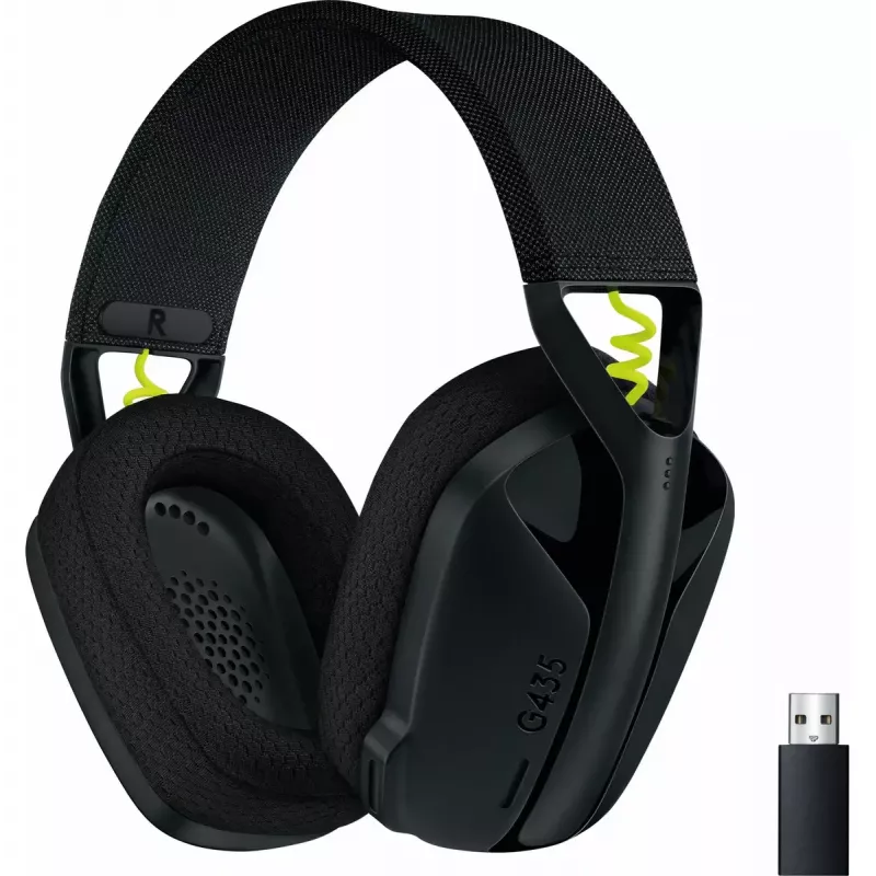 LOGITECH G435 Lightspeed bezvadu spēļu austiņas - Melna