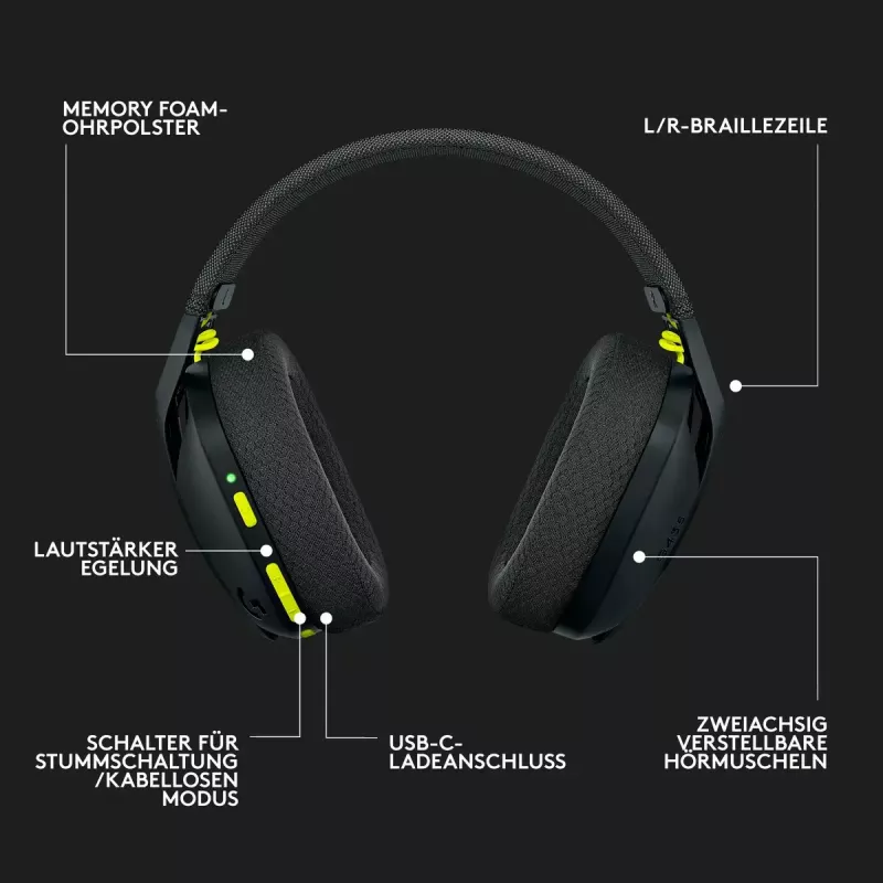 LOGITECH G435 Lightspeed bezvadu spēļu austiņas - Melna