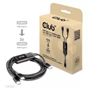 CLUB3D USB Type-C Y uzlādes kabelis 2x USB-C līdz 100W, 1.83m