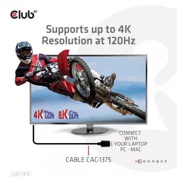 CLUB3D Ultra High Speed HDMI™ Sertificēts Kabelis 4K120Hz 8K60Hz 48Gbps M/M 5m/16.4ft