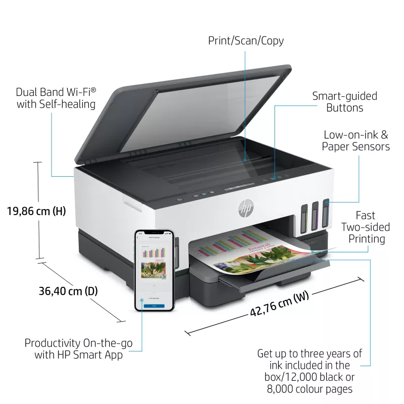 HP Smart Tank 7005 Bezvadu Daudzfunkciju Krāsu Printeris ar Divpusējo Drukāšanu, Kopēšanu un Skenēšanu