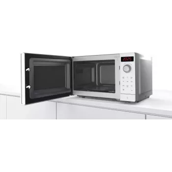 Solo mikroviļņu krāsns Bosch Serie 2 FFL023MW0 — 800 W, 20 L, 5 jaudas līmeņi, 270 mm pagrieziena galds, balta
