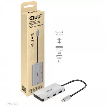 CLUB3D USB Gen2 Type-C PD uzlādes centrs ar 2x Type-C 10G un 2x USB Type-A 10G portiem