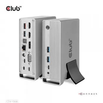 Docking stacija CLUB3D CSV-1568 metāla korpuss USB Gen2 Type-C USB Gen2 Type-A HDMI DP VGA RJ45 120W
