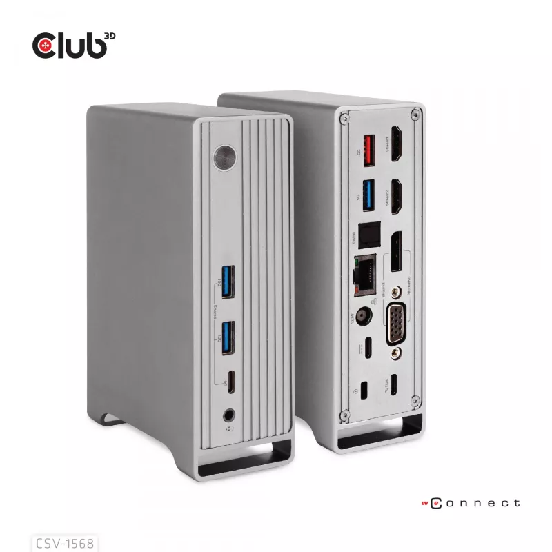 Docking stacija CLUB3D CSV-1568 metāla korpuss USB Gen2 Type-C USB Gen2 Type-A HDMI DP VGA RJ45 120W