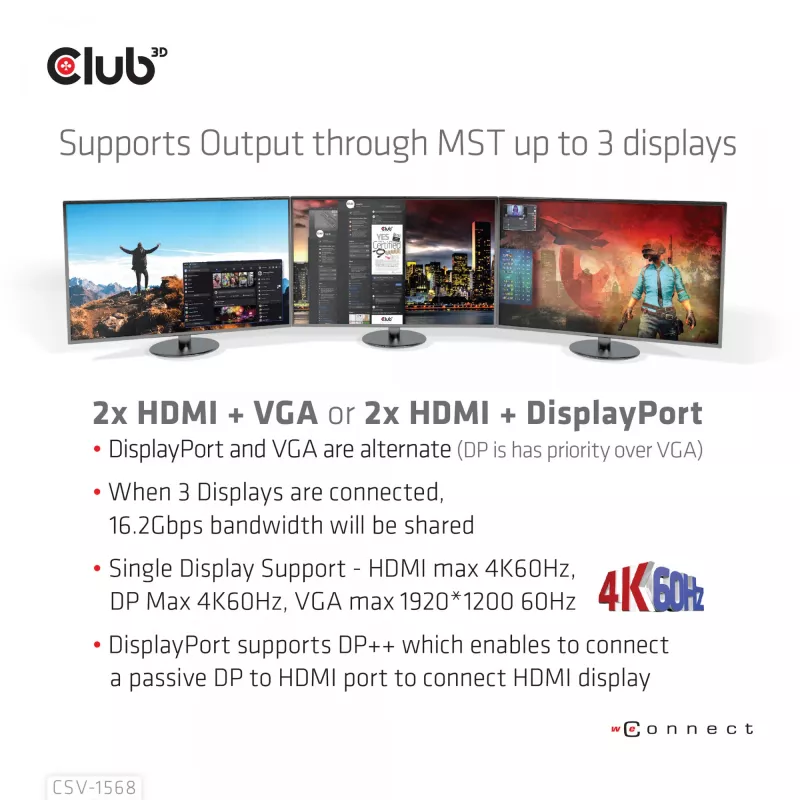 Docking stacija CLUB3D CSV-1568 metāla korpuss USB Gen2 Type-C USB Gen2 Type-A HDMI DP VGA RJ45 120W