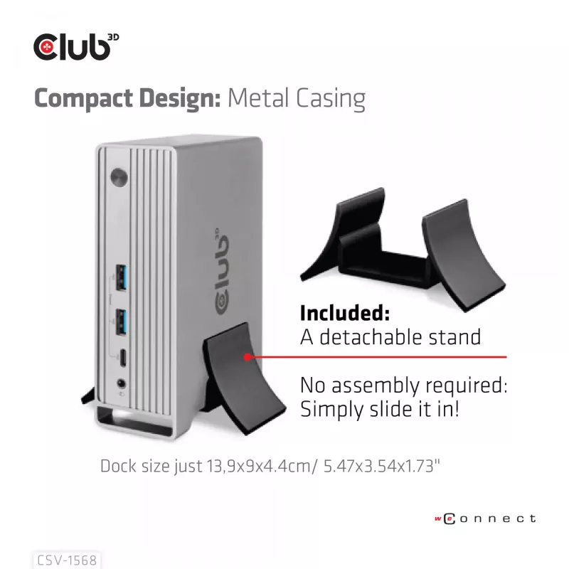 Docking stacija CLUB3D CSV-1568 metāla korpuss USB Gen2 Type-C USB Gen2 Type-A HDMI DP VGA RJ45 120W